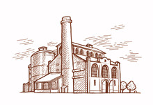 Old Factory (plant) Engraving Style Illustration. 