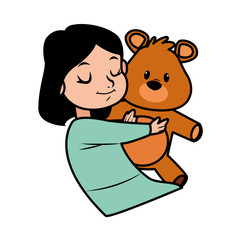 Canvas Print - cute little girl with bear teddy character