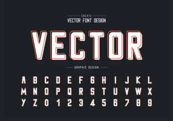 Fototapete - Line font with white shadow and round alphabet vector, Typeface and letter number design, Graphic text on background