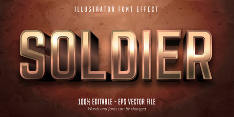 Soldier text, 3d bronze metallic style editable font effect