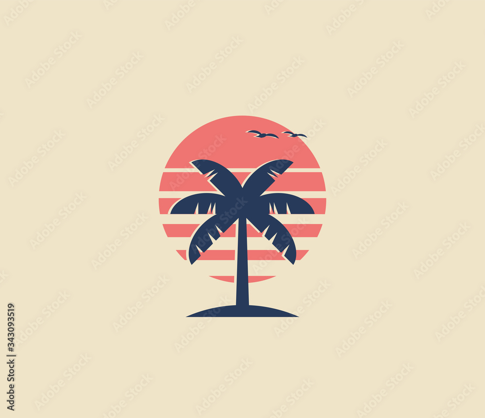 Vintage styled palm tree logo or icon design with palm silhouette and ...