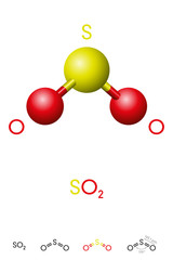 Wall Mural - sulfur dioxide, so2, molecule model and chemical formula. sulfurous anhydride, a toxic gas and an ai