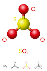 Wall Mural - sulfur trioxide, so3, molecule model and chemical formula. significant pollutant and primary agent i