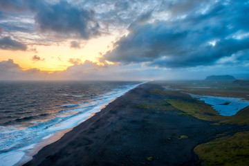 Wall Mural - Dyrholaey View Down the Black Sand Beach in Southern Iceland