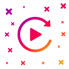 Poster - Color Video play button like simple replay icon isolated on white background. Gradient random dynamic shapes. Vector Illustration