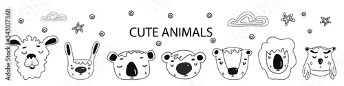 Scandinavian style, simple design, clean and cute black, white illustrations, collection of children s doodles, sketches Poster Mural XXL