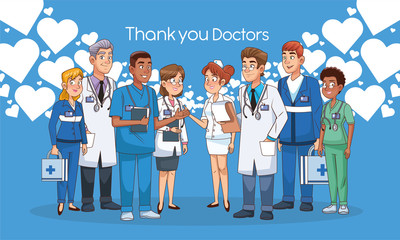 Wall Mural - interracial professionals doctors staff avatars characters