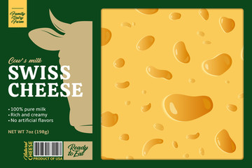 Wall Mural - Vector swiss cheese packaging design template. Realistic swiss cheese texture