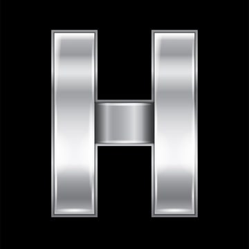 New font folded from a silver metallic ribbon. Trendy roman alphabet, gray vector letter H on a black background, 10eps