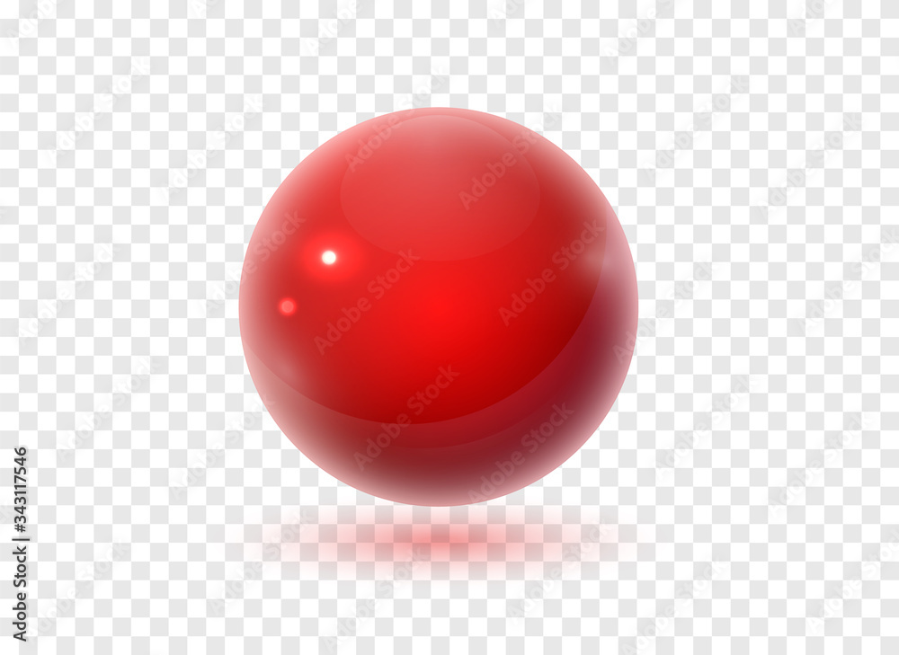 Red sphere with shadow on transparent background. Red ord. Glass rad ...