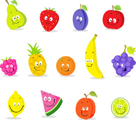 Wall Mural - Fruit Cartoon Collection - Cute Cute Vector Illustration Flat Design Icon