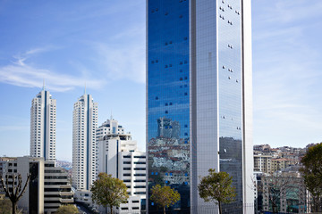 Poster - skyline and buildings with city urban view. Modern glass buildings in the business district.