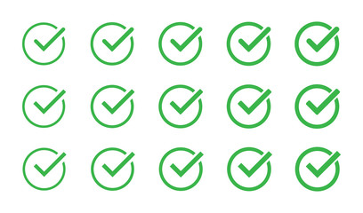 Poster - green check mark icon set isolated vector elements. tick approved symbol.