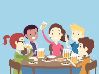 Poster - People Friends Drink Beer Day Illustration