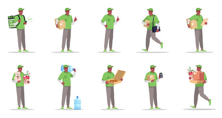 Postal and supply delivery flat vector illustrations set