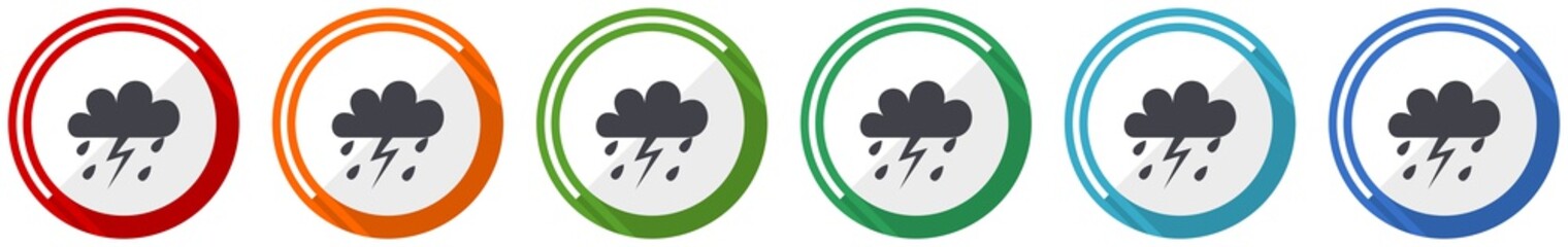 Poster - Storm icon set, flat design vector illustration in 6 colors options for webdesign and mobile applications