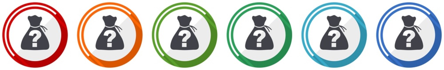 Fototapete - Riddle icon set, flat design vector illustration in 6 colors options for webdesign and mobile applications