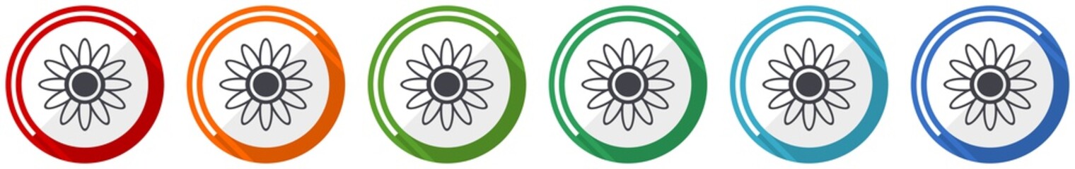 Leinwandbilder - Flower icon set, flat design vector illustration in 6 colors options for webdesign and mobile applications