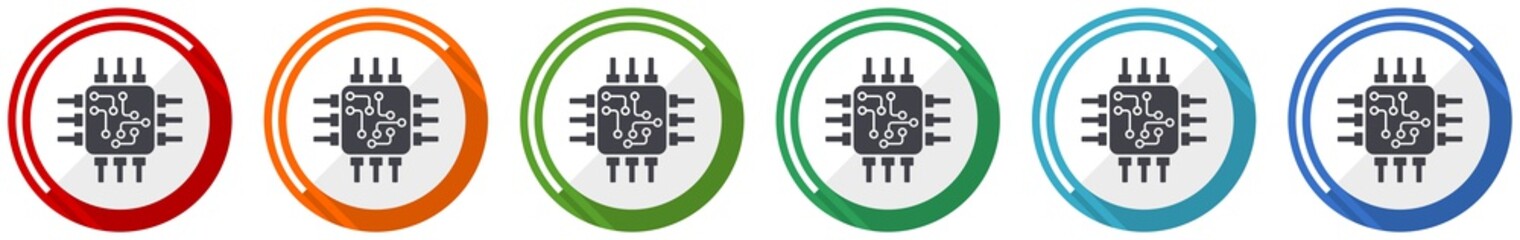 Aufkleber - Circuit icon set, technology, chip, processor flat design vector illustration in 6 colors options for webdesign and mobile applications