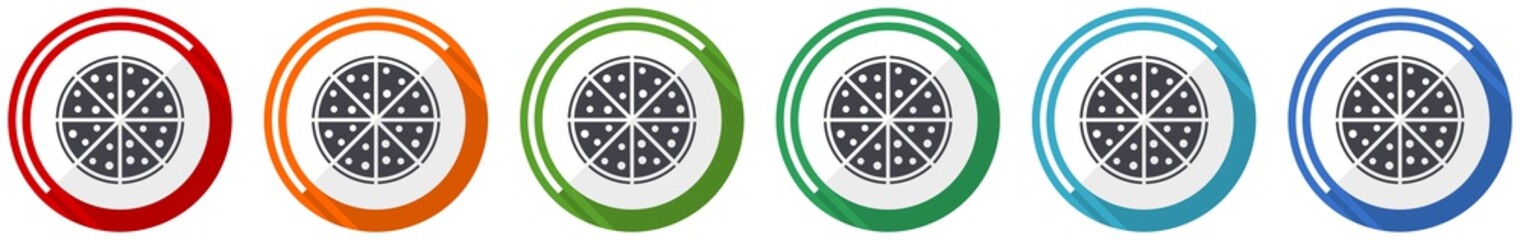 Poster - Pizza icon set, food, restaurant flat design vector illustration in 6 colors options for webdesign and mobile applications