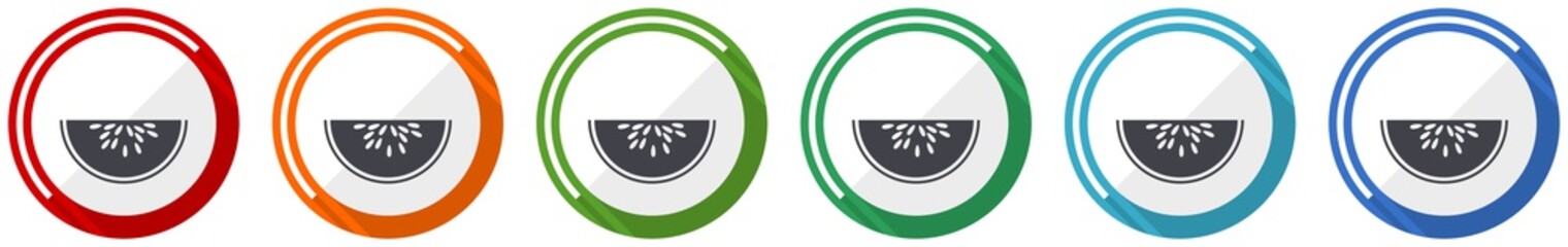 Fototapete - Watermeloon icon set, fresh fruit flat design vector illustration in 6 colors options for webdesign and mobile applications