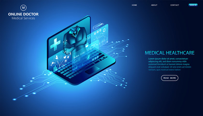 Poster - abstract online doctor & medical services concept the current health care industry that has access t