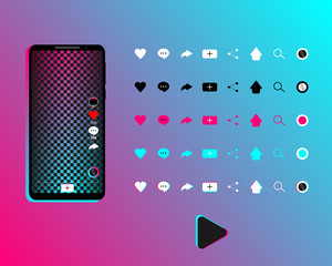Wall Mural - Social media screen interface.  Design app template. App web buttons layouts, ui. Music and video app icons. Vector illustration.