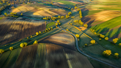 Wall Mural - Beautiful sunset at Ponidzie in Poland - aerial drone shot