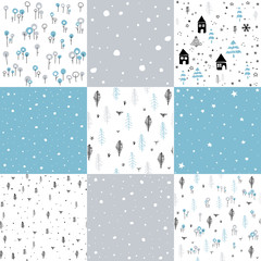 Wall Mural - Hand drawn winter pattern set and vector illustration