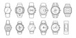 Watch wrist vector outline set icon. Isolated outline set icon wristwatch. Vector illustration clock on white background .