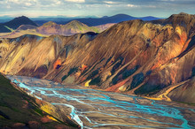 Landscape View Of Landmannalaugar Colorful Volcanic Mountains And River, Iceland