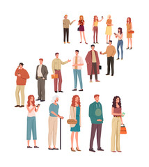 Big queue order waiting line people characters concept. Vector flat cartoon graphic design illustration