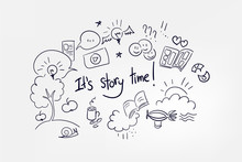 Vector Sketch Lettering Word Doodle Concept Illustration It's Story Time