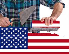 Usa Rebuild United States Of America Flag Brick Wall And Country After The Crisis Concept
