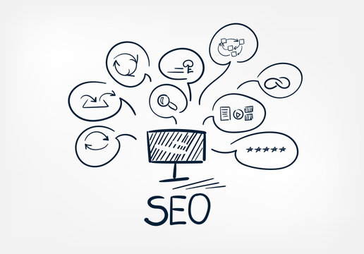 seo word doodle vector hand drawn word lettering simple concept