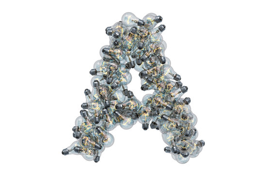 Letter A from light bulbs, 3D rendering