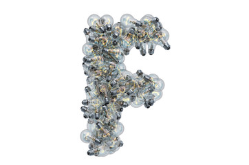 Leinwandbilder - Letter F from light bulbs, 3D rendering