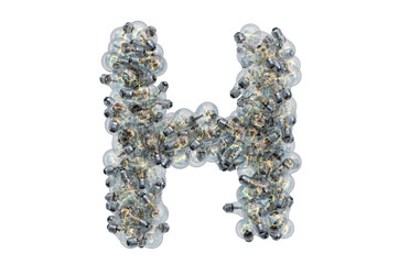 Leinwandbilder - Letter H from light bulbs, 3D rendering