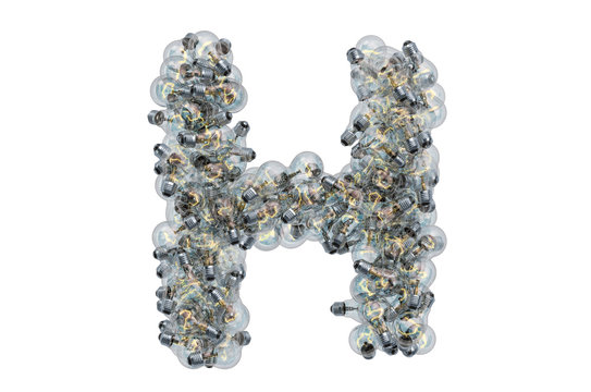 Letter H from light bulbs, 3D rendering