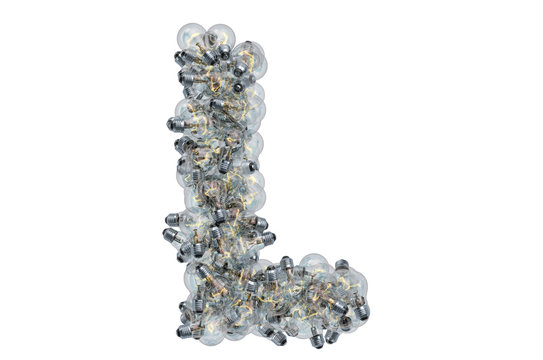 Letter L from light bulbs, 3D rendering