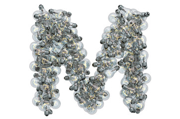 Leinwandbilder - Letter M from light bulbs, 3D rendering