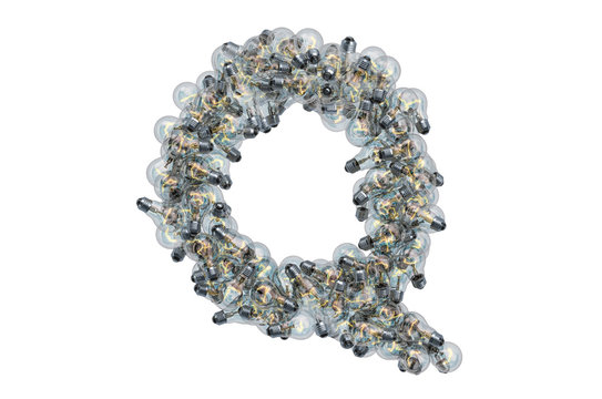 Letter Q from light bulbs, 3D rendering