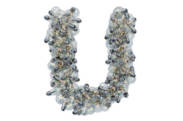 Leinwandbilder - Letter U from light bulbs, 3D rendering