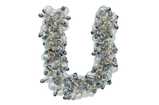 Letter U from light bulbs, 3D rendering