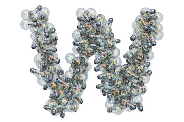 Leinwandbilder - Letter W from light bulbs, 3D rendering