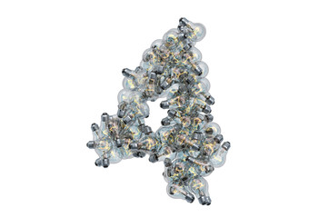 Leinwandbilder - Number 4 from light bulbs, 3D rendering