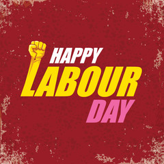 1 may Happy labour day vector label with strong protest fist in the air on vintage red background. vector happy labor day background or banner with man hand. workers may day poster