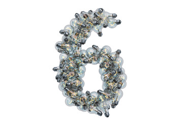 Leinwandbilder - Number 6 from light bulbs, 3D rendering