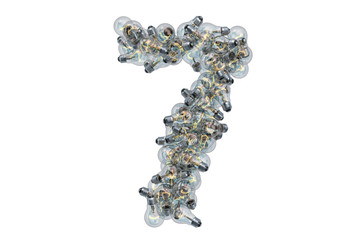 Leinwandbilder - Number 7 from light bulbs, 3D rendering