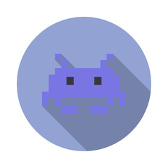 Poster - pixel figure colored long shadow icon. Simple color vector of space icons for ui and ux, website or mobile application